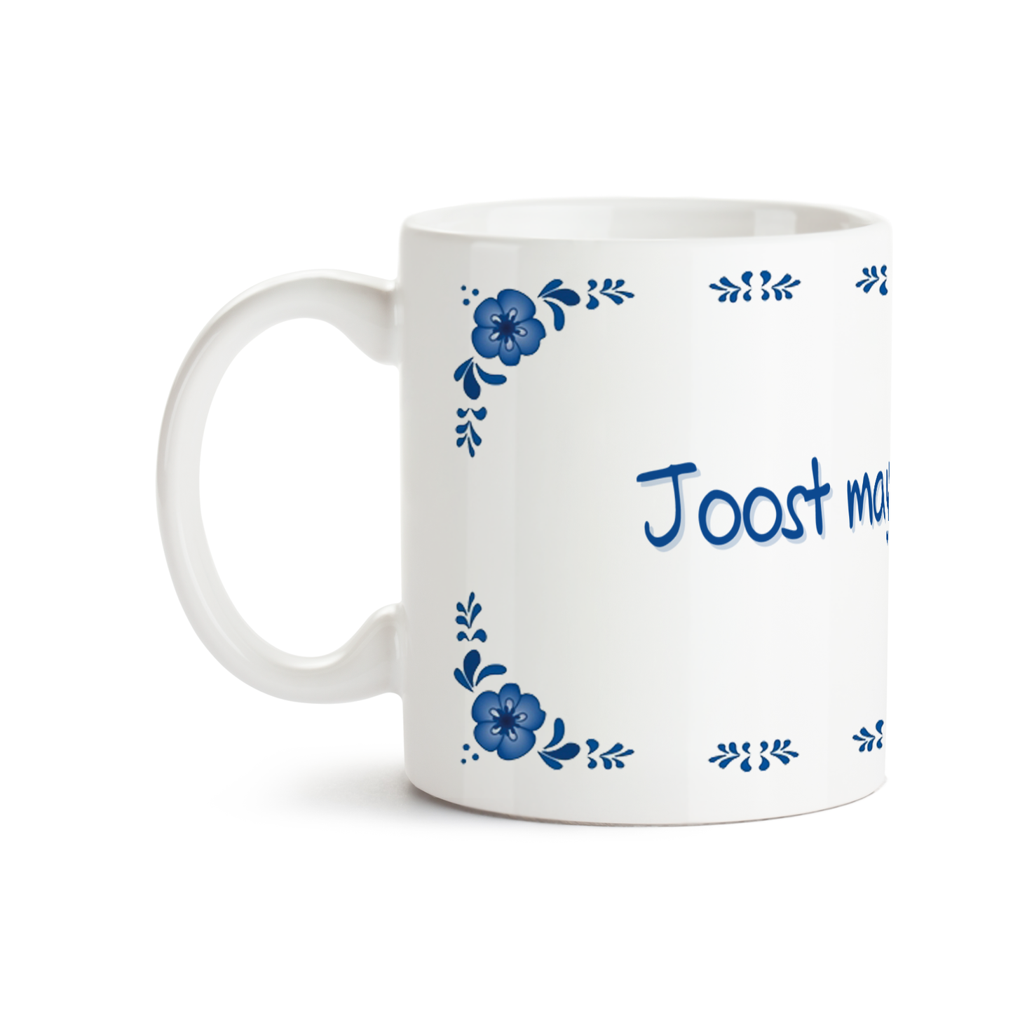 Zijaanzicht van Dutch Speakwords mok met Nederlands gezegde in Dunglish Steenkolenengels