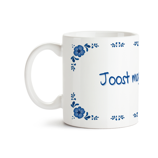 Zijaanzicht van Dutch Speakwords mok met Nederlands gezegde in Dunglish Steenkolenengels