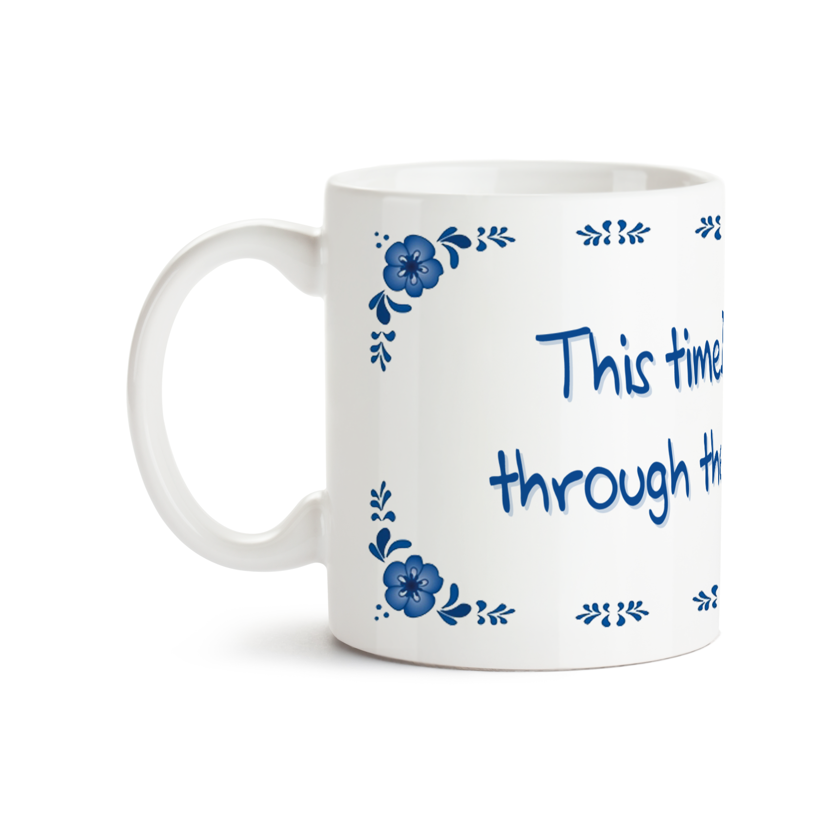 Zijaanzicht van Dutch Speakwords mok met Nederlands gezegde in Dunglish Steenkolenengels