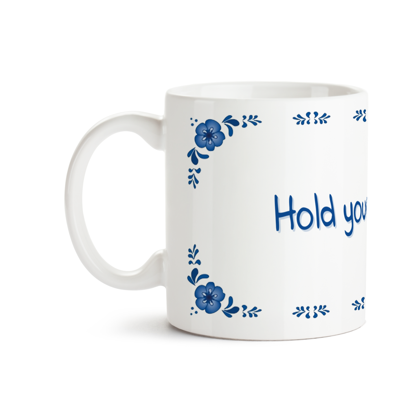 Zijaanzicht van Dutch Speakwords mok met Nederlands gezegde in Dunglish Steenkolenengels