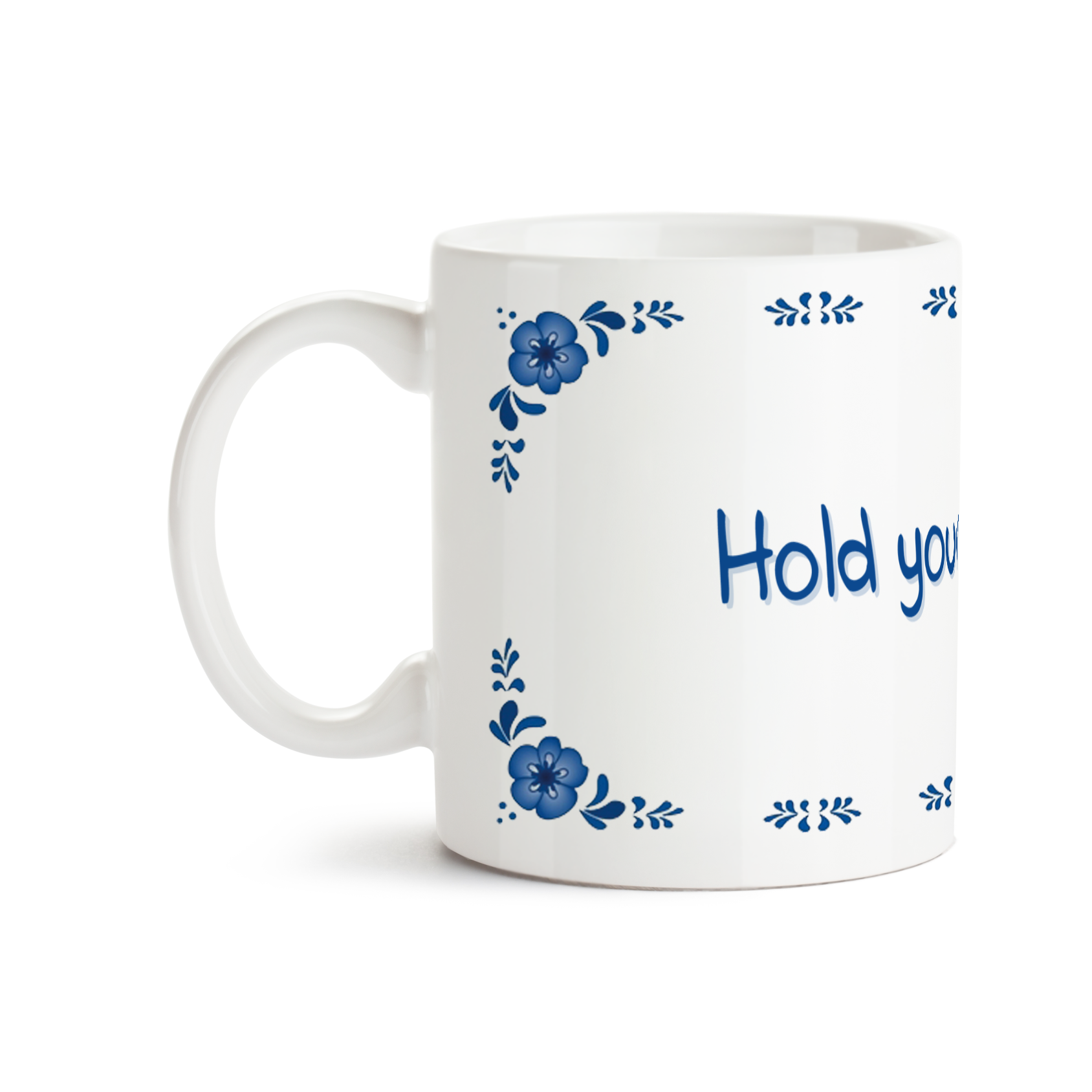 Zijaanzicht van Dutch Speakwords mok met Nederlands gezegde in Dunglish Steenkolenengels