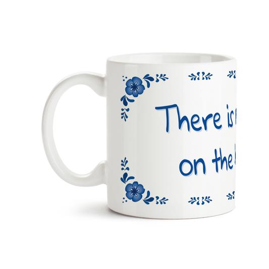 Zijaanzicht van Dutch Speakwords mok met Nederlands gezegde in Dunglish Steenkolenengels