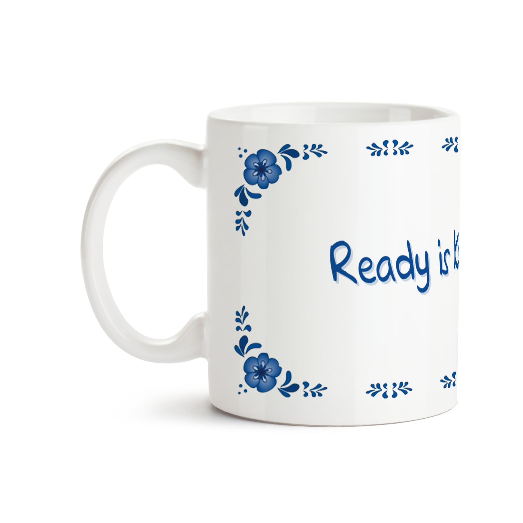 Zijaanzicht van Dutch Speakwords mok met Nederlands gezegde in Dunglish Steenkolenengels