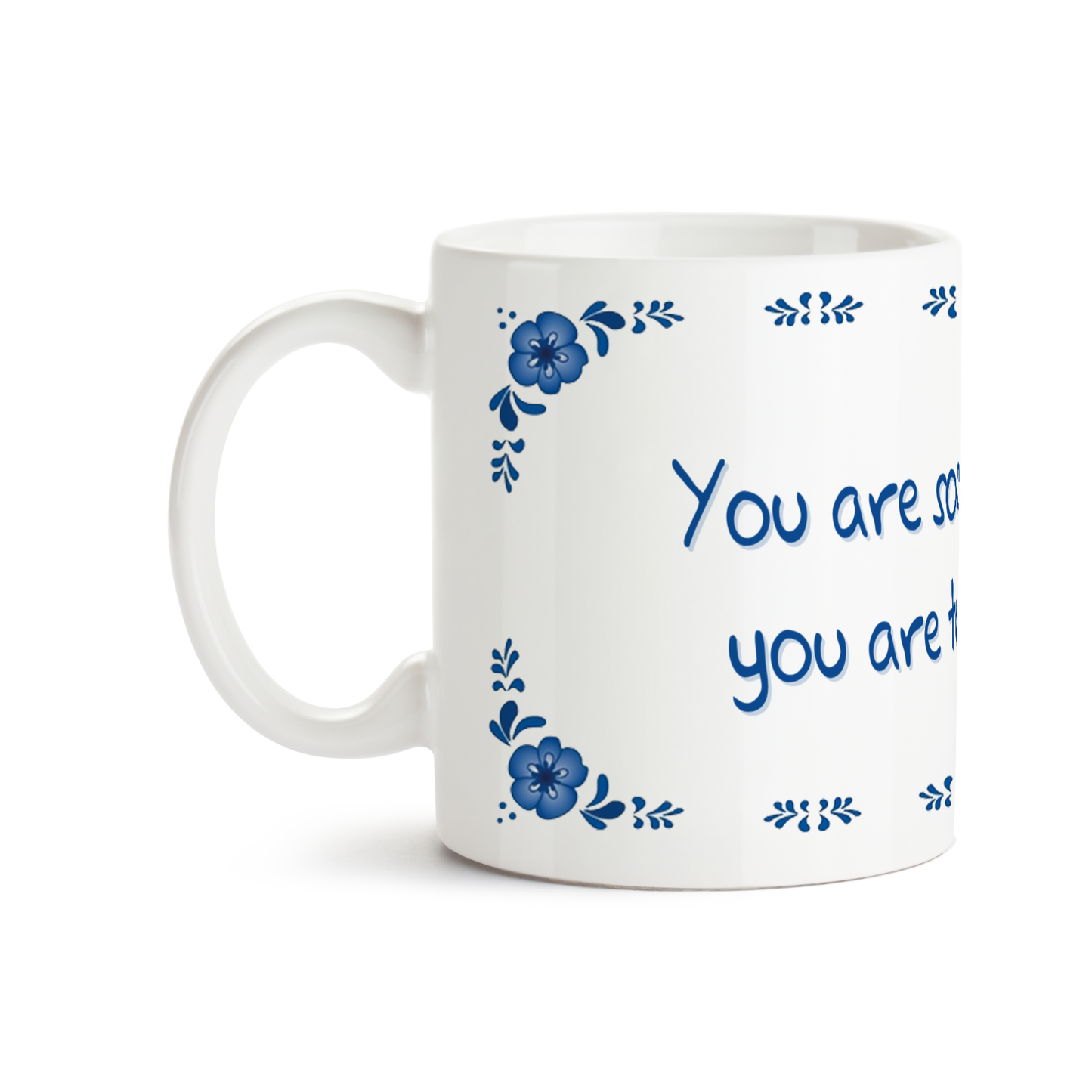 Zijaanzicht van Dutch Speakwords mok met Nederlands gezegde in Dunglish Steenkolenengels