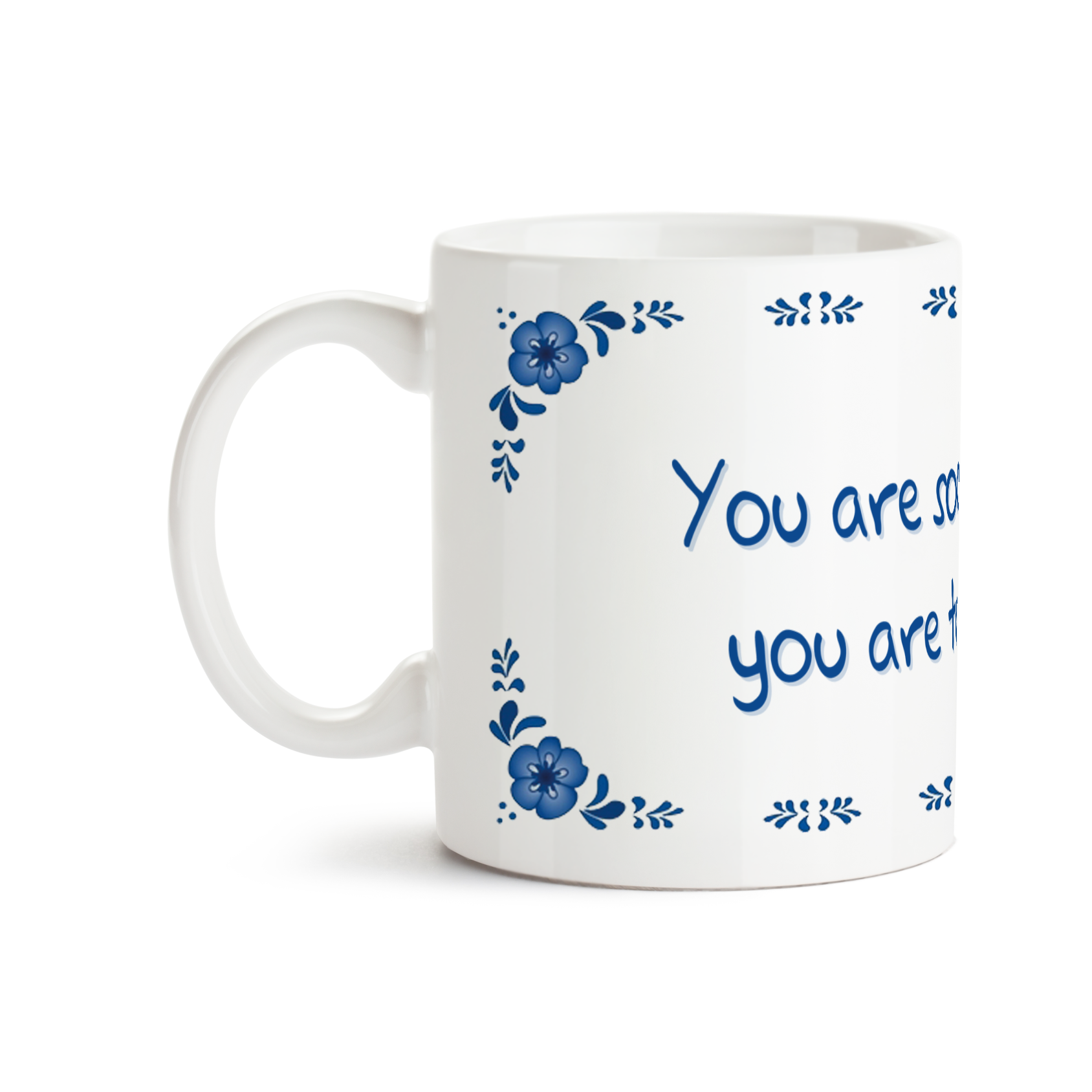 Zijaanzicht van Dutch Speakwords mok met Nederlands gezegde in Dunglish Steenkolenengels