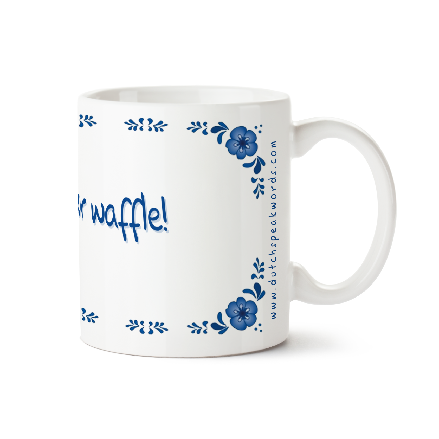 Zijaanzicht van Dutch Speakwords mok met Nederlands gezegde in Dunglish Steenkolenengels