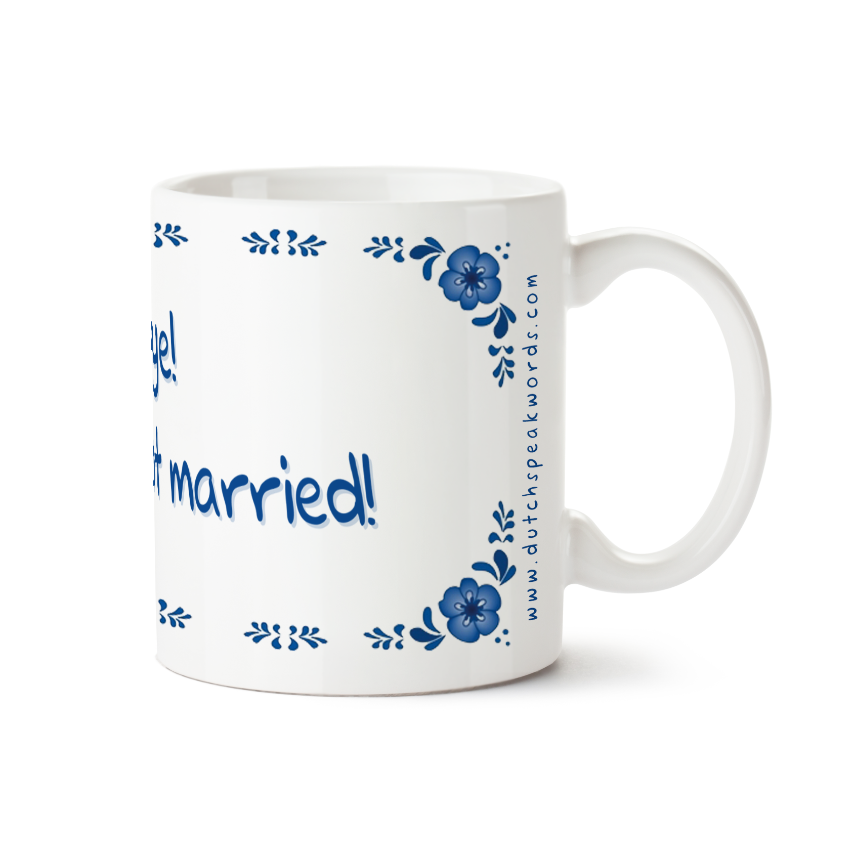 Zijaanzicht van Dutch Speakwords mok met Nederlands gezegde in Dunglish Steenkolenengels