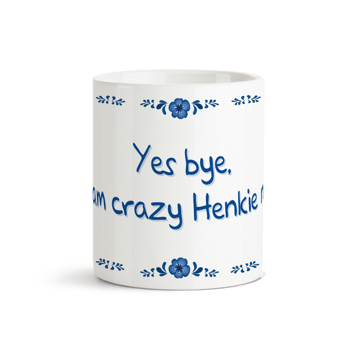 Vooraanzicht van Dutch Speakwords mok met Nederlands gezegde in Dunglish Steenkolenengels