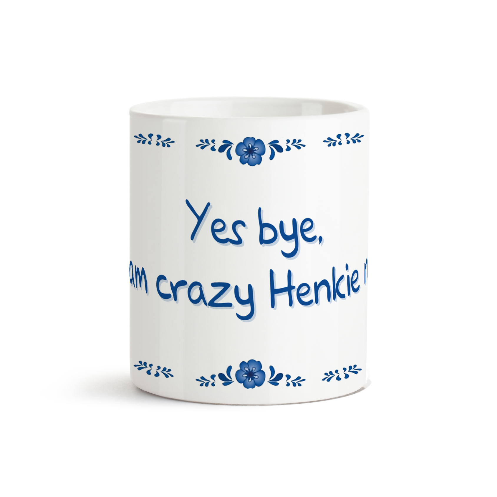 Vooraanzicht van Dutch Speakwords mok met Nederlands gezegde in Dunglish Steenkolenengels